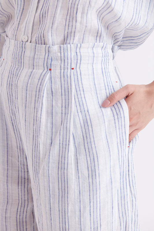 Chloe Linen Pants in Blue Stripes