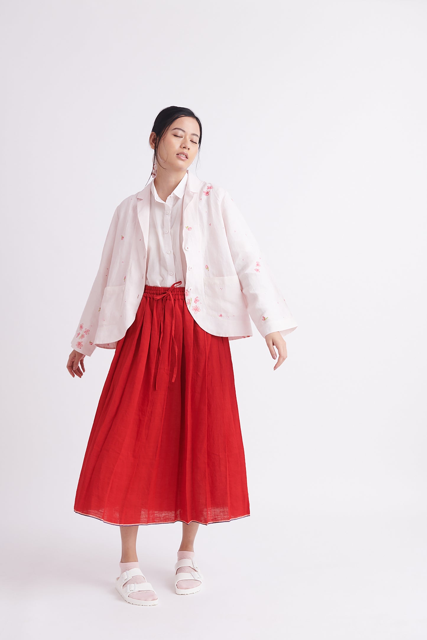 Aria Linen Skirt in Racing Red